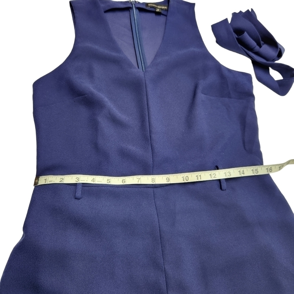 Banana Republic Tie Waist Jumpsuit Wide Leg Sleeveless V-Neck Navy Blue, Size 6 - Picture 14 of 15